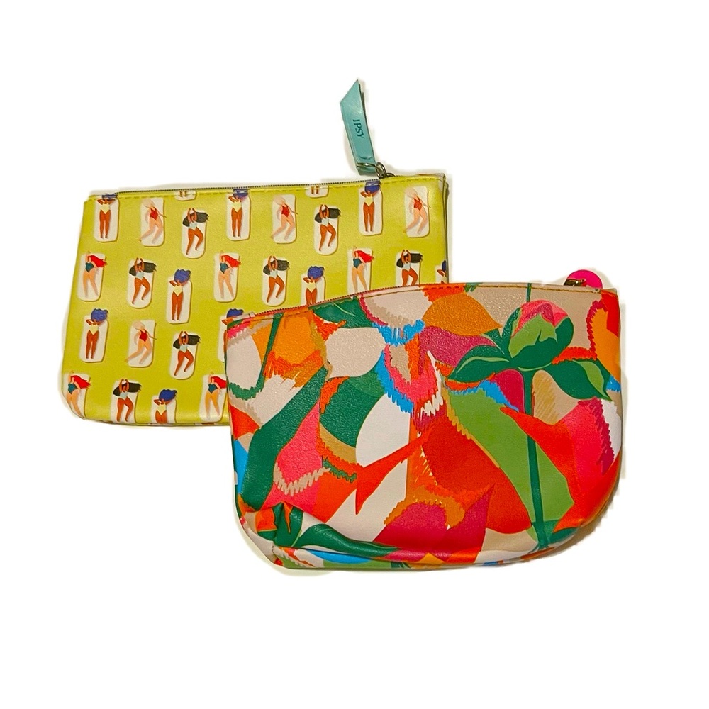 NWOT Ipsy Bundle of Two Zip Pouches in Sunbathing Ladies and Bright Color Floral